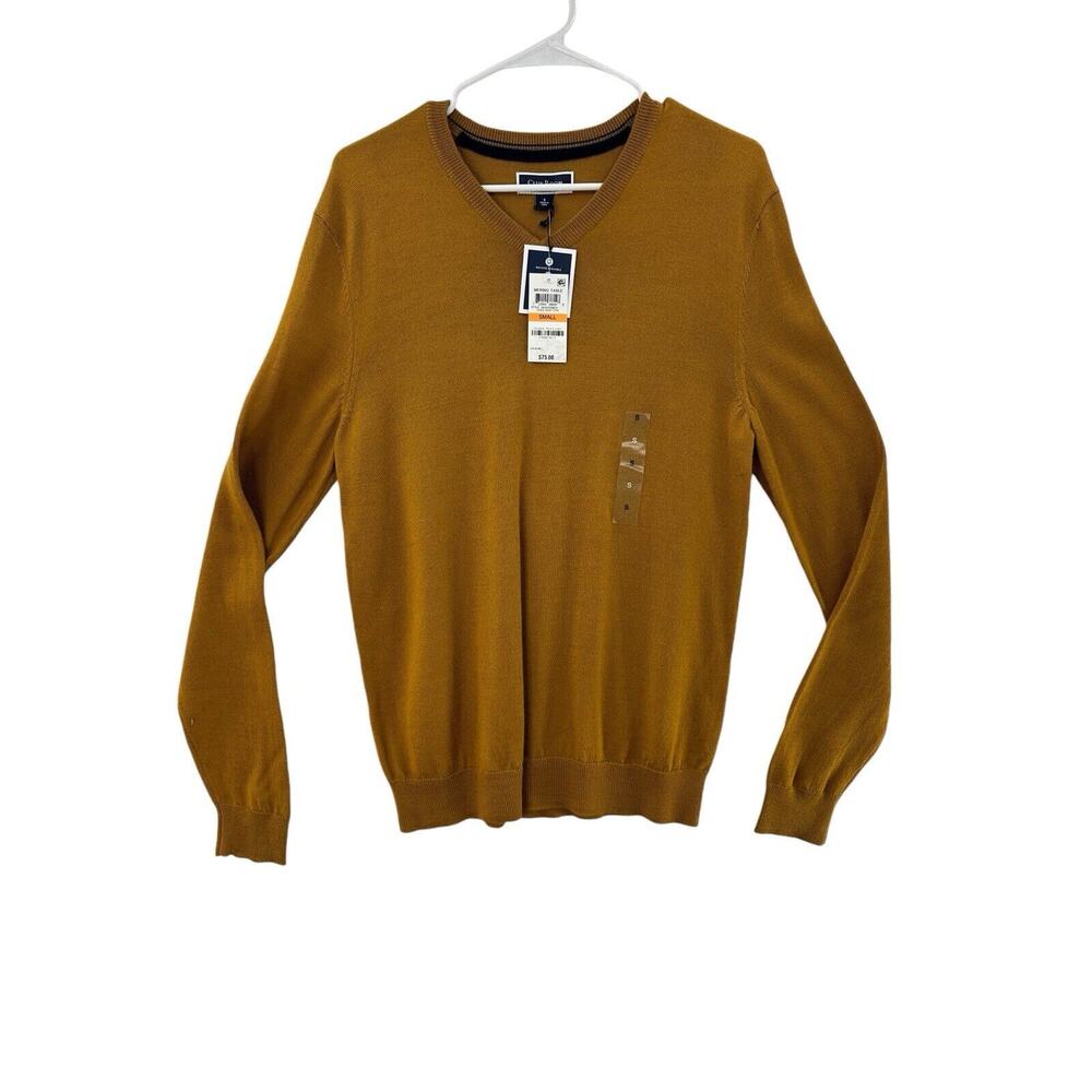 Club Room Sweater S Small Yellow Gold Dust Heather V Neck‎ Long Sleeve NWT